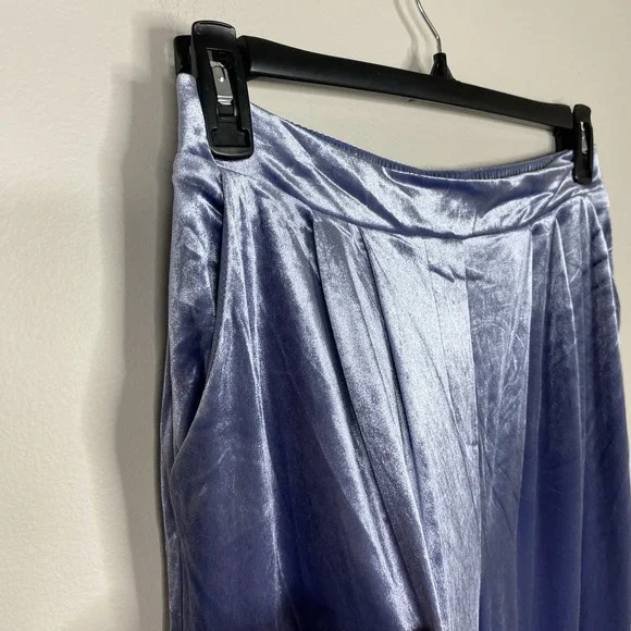 Christian Lacroix Medium Velour Wide Leg Pleated Pants Elastic Waist Light Blue - Picture 4 of 16